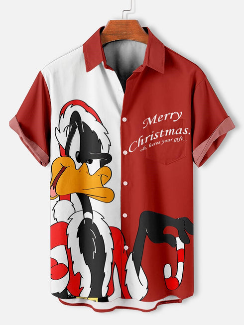 Men's Christmas Cartoon Funny Graphic Short Sleeve Hawaiian Shirt